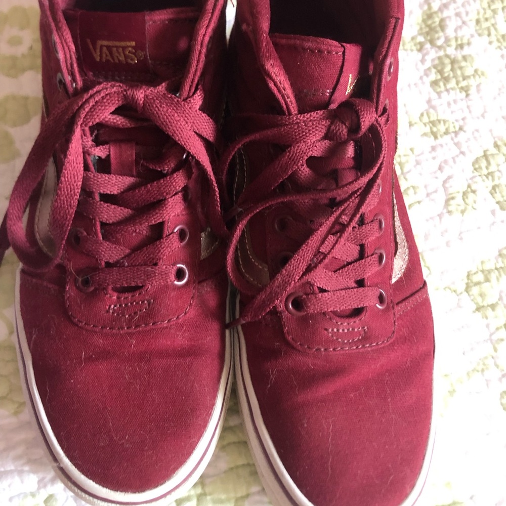 Red and Rose Gold high top vans!!